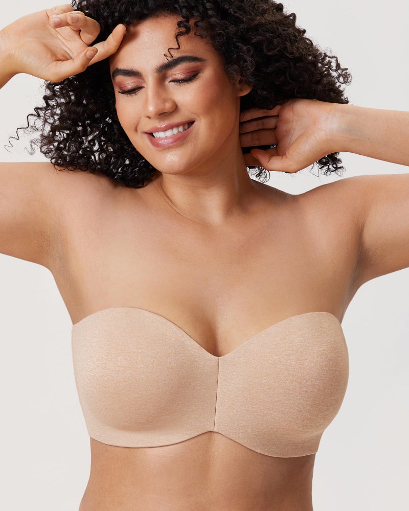 DELIMIRA Women's Strapless Bra Unlined Underwire Minimizer Plus Size Support Oatmeal Heather 34B - Image 3